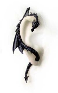 Gothic The Dragons Lure English Pewter Black Stud Earring