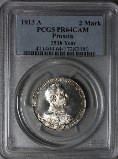 1913 PCGS PR 64 Cam Prussia Silver 2 Mark 25th Reign Year Proof Cameo