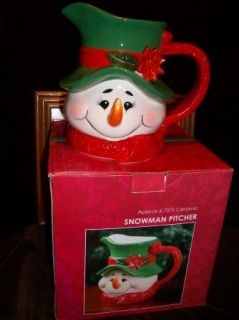 Kirklands Ceramic Christmas Snowman Pitcher Winter Holiday Home Decor