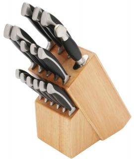 Forged Cutlery in Wood Block Kitchen Bolster Knife Set Knives