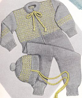 Knitting Pattern Baby Snow Suit Hat Cap 6 12 Mos