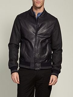 Farrell Dean leather baseball jacket Navy   