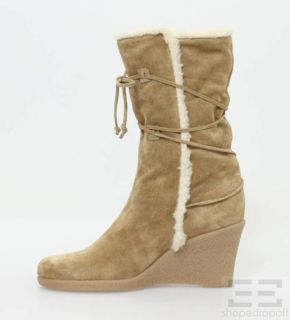 Kors Michael Kors Tan Shearling Wedge Boots Size 8 5 New