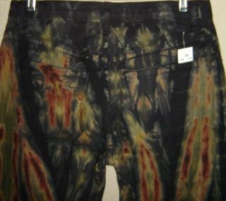 Krush USA Jeans Black Tie Dye Retro Hippie Flare Denim Jeans Unisex 30