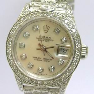 Rolex 18K White Gold Full Diamond Set Ladies Rolex Mother of Pearl