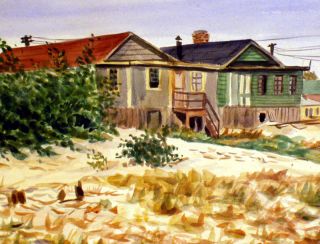 Saul Kovner Beach Landscape Signed Watercolor Art 1930s