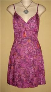 Purple Tropical Batik Print Slip Sundress Dress M