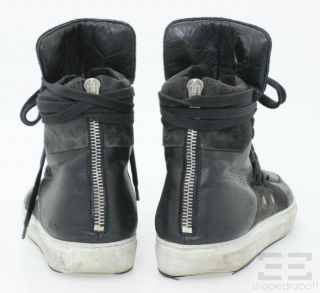 Kris Van Assche Mens Black Leather Suede Laceup High Top Sneakers Sz