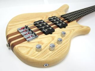 New Kona Pro Quality 4 String Electric Bass Guitar Natural thru Neck