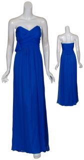 Kurt Thomas Elegant Ruched Cobalt Silk Chiffon Strapless Eve Gown