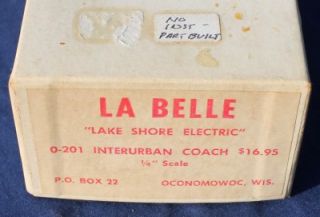 La Belle O 201 Lake Shore Electric Interurban Coach Wooden Kit O Scale
