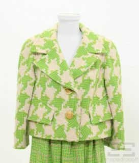 Christian Lacroix Green White Houndstooth Jacket Gathered Skirt Suit