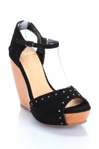 Blossome Women Black Studded Open Toe Wedge Lakers 1