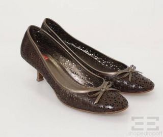 Oscar de La Renta Chocolate Brown Laser Cut Leather Arabella Heels