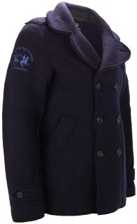 La Martina Mens Navy Blue Double Breasted Wool Coat