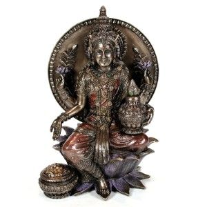 Lakshmi Statue Hindu Wealth Goddess Bronze High Quality Seated Laxmi