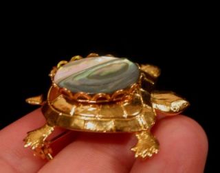 Metal Abalone Shell Turtle Brooch Pin Cab Land Turtle Jewelry
