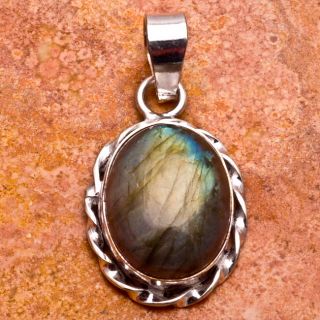 Natural Labradorite Pendant 1 1 2 925 Sterling Silver Plated Over