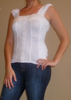 New Finesse White Lacey Corset Style Tank Top Sz s M L