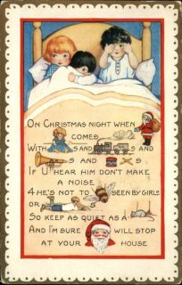 Whitney Christmas Children in Bed Rebus Puzzle Embossed c1910 Postcard