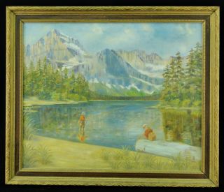 American O C Man Son Fly Fishing Mountains Landscape Painting