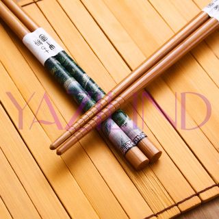 Pairs Set Landscape Painting Classic Retro Bamboo Cutlery Chopsticks
