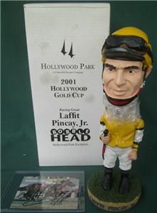 SIGNED 3X HOF LAFFIT PINCAY JR. BOBBLEHEAD 2001 HOLLYWOOD PARK HORSE