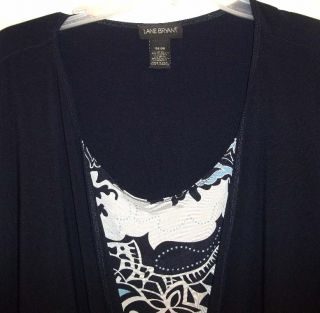 Lane Bryant Black Stretch Knit Short Sleeve with Pretty Floral Inset