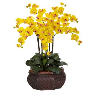 Large 30 Artificial Silk Fake Yellow Orchid Flower Arrangement w Vase