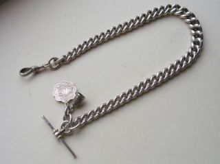 1898   VICTORIAN   LARGE   SOLID SILVER   WATCH CHAIN & FOBS   66.6