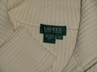 Ralph Lauren Ladies Womens Zipper Cardigan Sweater Ivory Cotton Plus