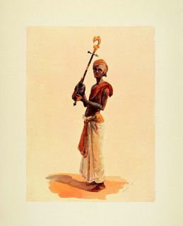 1914 Print Lady Lawley String Instrument Turban Costume Hindu Musician