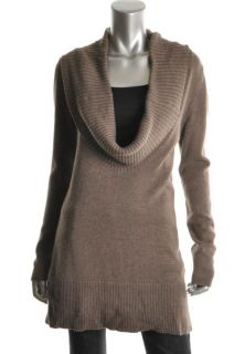 Laurie B New Brown Ribbed Trim Cowl Neck Long Sleeves Pullover Sweater