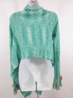 Laurie B Teal Perforated Knit Pin Closure Sweater Sz L