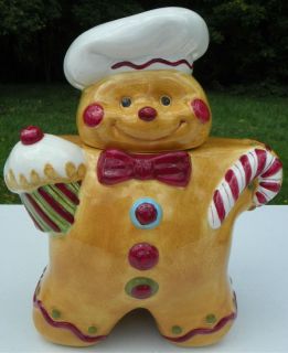 Ceramic Cookie Jar Laurie Gates Gingerbread Man Cookies Christmas