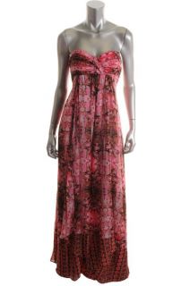 Laundry by Shelli Segal Pink Printed Ruched Chiffon Strapless Cocktail