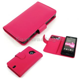 Hot Pink Book Agenda Type Leather Case Sony Xperia Sola MT27i with