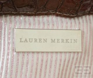 Lauren Merkin Brown Croc Embossed Patent Leather Louise Clutch