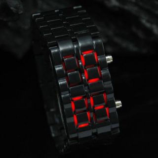 Black Lava Watch Wrist Red LED Digital Samurai Sports Style Mens