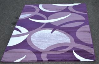 Purple White Modern Abstract 5x7 Area Rug Swirl Contemporary 1062