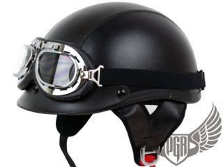 Black Leather PGR Motorcycle Helmet w Goggle Harley L