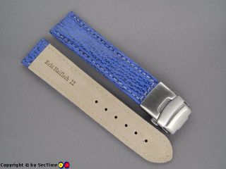 High Quality Leather Watch Strap Shark Skin Blue 22mm