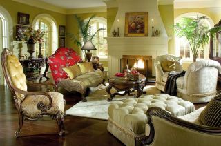 Aico Chateau Beauvais Living Room 5 Pc Wood Trim Sofa, Leather/Fabric