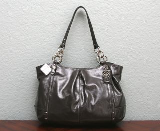 Coach $358 Patent Leather Alexandra Tote Shopper Bag 16231 Charcoal