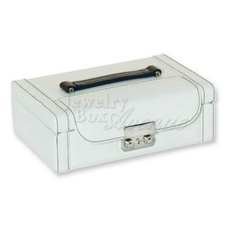 White Lockable Faux Leather Jewelry Box Case Organizer Storage