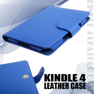 Blue Leather Case Cover Wallet for  Kindle 4 4th Generation 2011