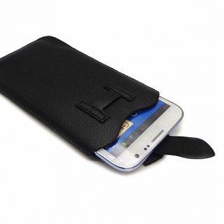 Black PU Leather Pouch Sleeve Bag Pull Tab Case for Samsung Galaxy
