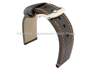 Black Orange Genuine Leather Watch Strap Band Croco Grand Panor
