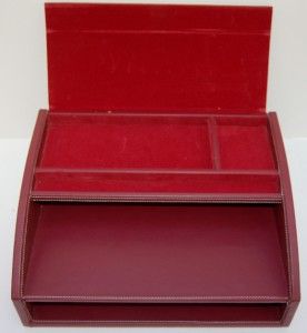 Desk Organizer Box Letter Holder Caddy Wine Leather EXC Quality Office