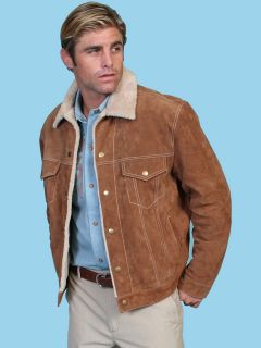Scully Mens 113 Brown Suede Shearling Leather Jacket